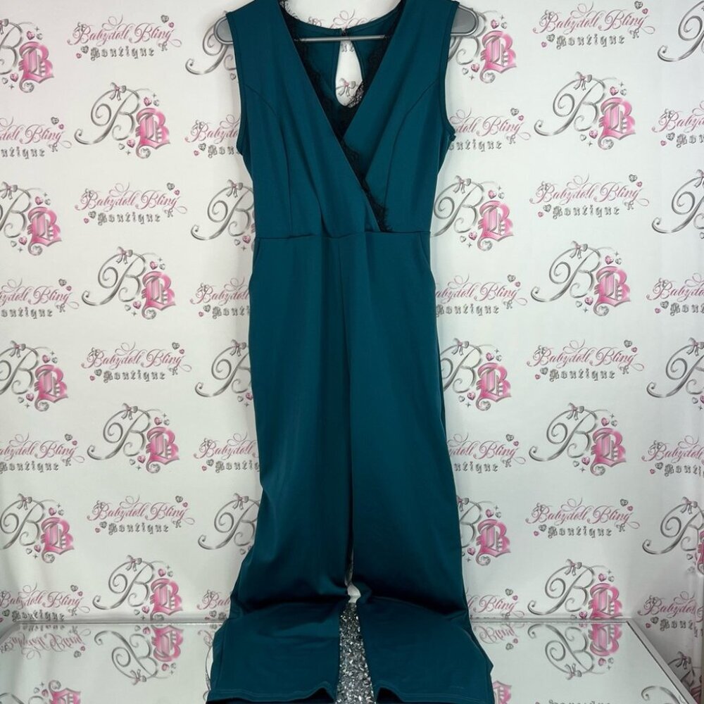 Vestidos jumpsuit pants one piece shiny shimmer Elegant Teal Backless Dress